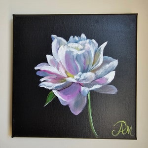 Original oil painting on canvas, Peony flower painting, minimalist wall decor, housewarming gift