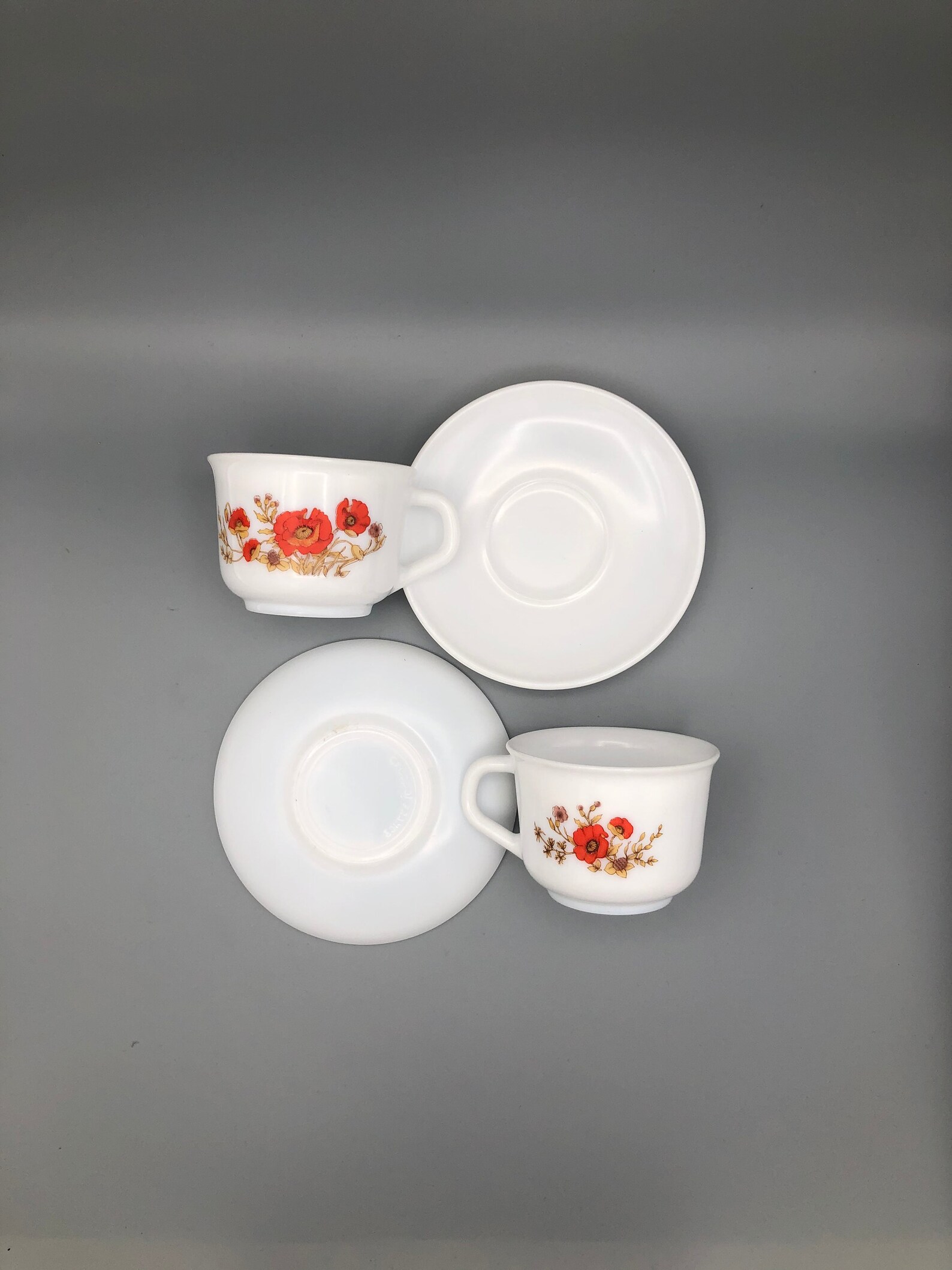 2x Arcopal Poppies White Tea Cups Poppy Design Vintage Retro Etsy