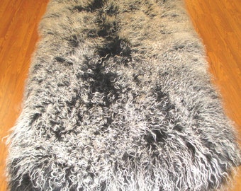Black / White Tip Tibet Lamb Plate, Mongolian Lamb, Curly Lamb, Long Hair Curly Lamb-Size is around 24'' x 48''