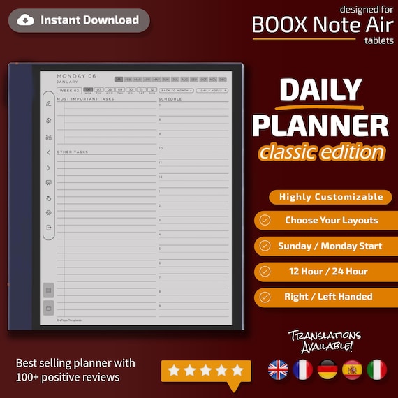Daily Planner for Boox Note Air Classic Edition, Templates for Boox Note Air