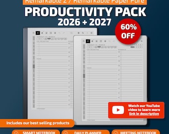 Templates for Remarkable 2 and Remarkable Paper Pure: planner, journal, meetings, notebook, projects, calendar, to do list
