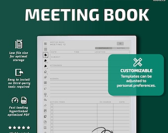 Meeting Book for Supernote A5X tablets, eInk templates, hyperlinked PDF, meeting notes