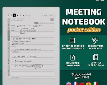 Meeting Notebook for Supernote Nomad (A6X) tablets, eInk templates, hyperlinked PDF, meeting minutes