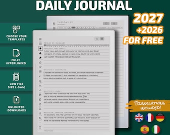 Daily Journal for Supernote tablets, eInk templates, hyperlinked PDF, calendar, agenda