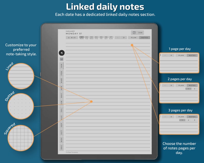 Kindle Scribe Daily Planner, 2024, 2025, kindle scribe templates, calendar, agenda, weekly image 4