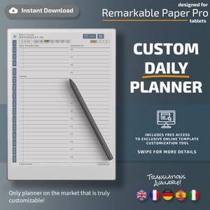Planner giornaliero per tablet Remarkable Paper Pro, modelli eInk, PDF con collegamento ipertestuale, calendario, agenda