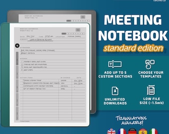 Meeting Notebook for Kindle Scribe tablets, eInk templates, hyperlinked PDF, meeting notes