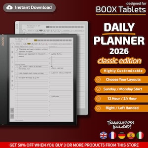 Planificador diario para Boox Note Air Edición Clásica, Plantillas para Boox Note Air