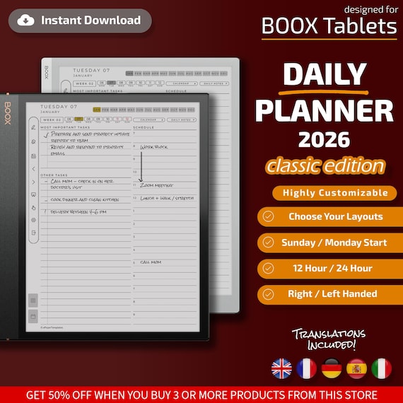 Daily Planner for Boox Note Air Classic Edition, Templates for Boox Note Air