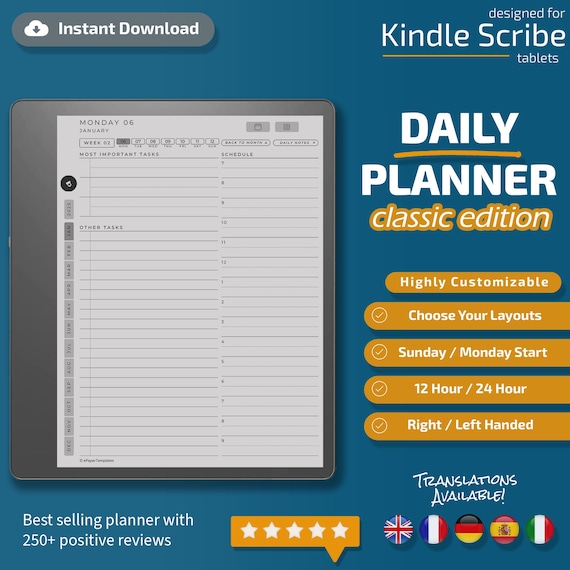 Daily Planner for Kindle Scribe Classic Edition, Templates for Kindle Scribe