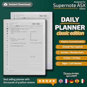 Daily Planner for Supernote A5X Classic Edition, Templates for Supernote A5X