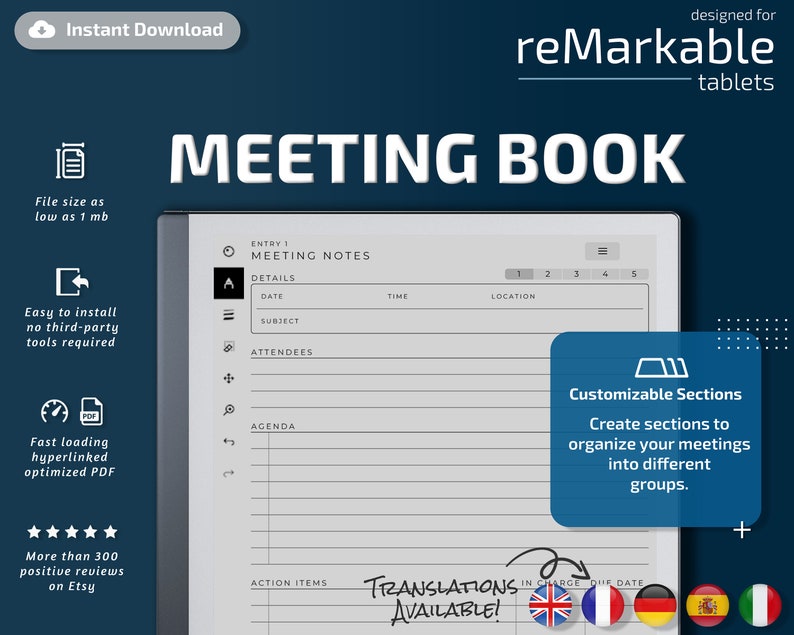 ReMarkable 2 Modèles l Carnet de réunion l Notes de réunion l PDF avec lien hypertexte image 1