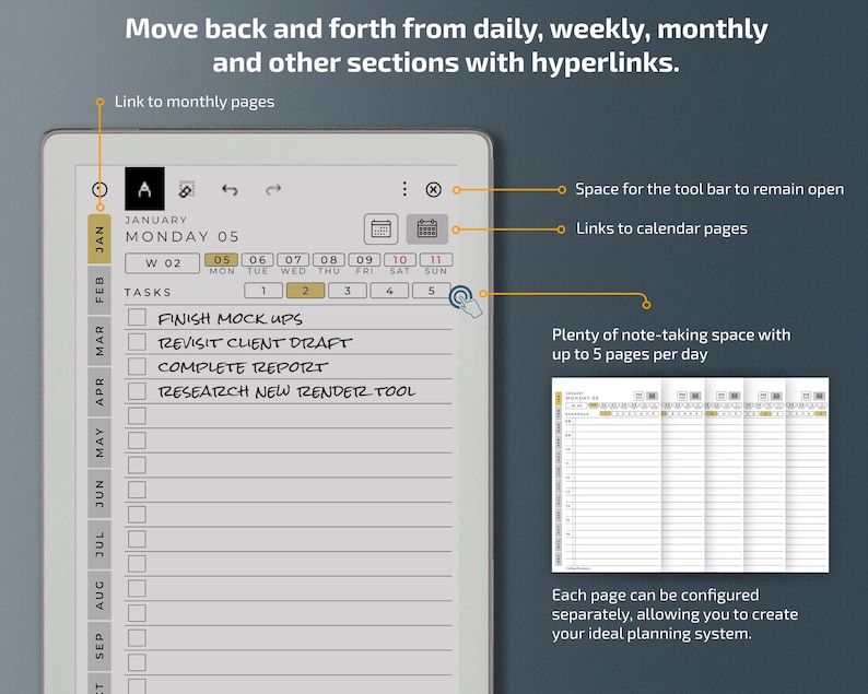 Daily Planner for Remarkable Paper Pro Move Tablets, Eink Templates ...