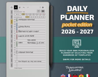 Daily Planner for Remarkable Paper Pro Move tablets, eInk templates, hyperlinked PDF, calendar, agenda