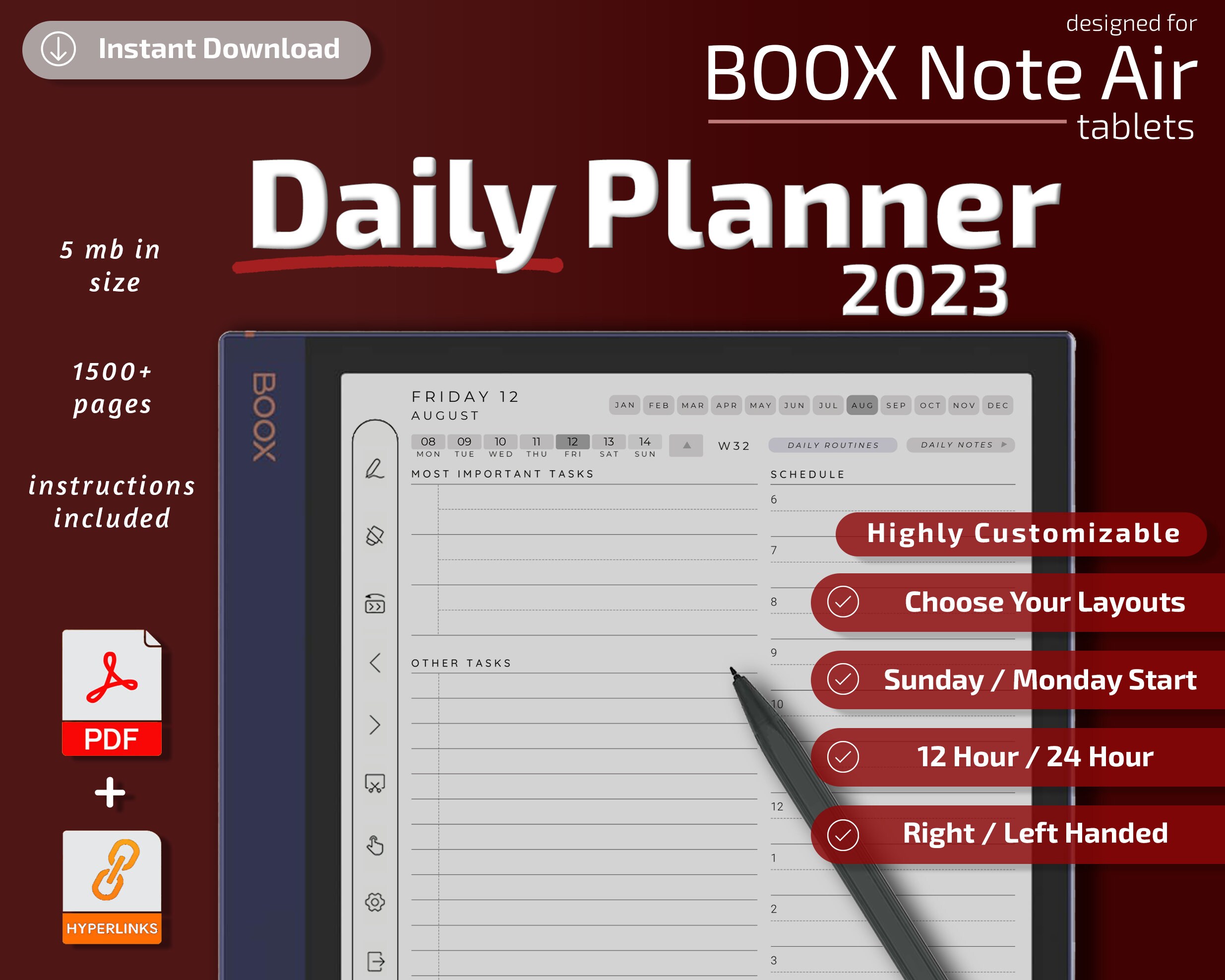 BOOX Note Air Templates Daily Planner 2023 Instant Download Etsy UK