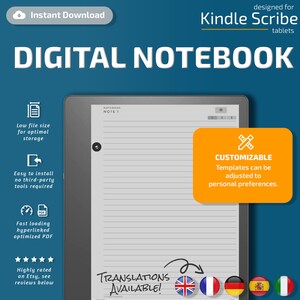 Digital Notebook for Kindle Scribe tablets, eInk templates, hyperlinked PDF, calendar, agenda