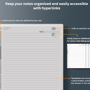 Smart Notebook for Remarkable Paper Pro tablets, eInk templates, hyperlinked PDF, to do list, cornell image 2