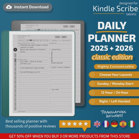 Daily Planner for Kindle Scribe Classic Edition, Templates for Kindle Scribe