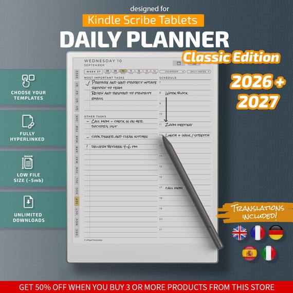 Daily Planner for Remarkable Paper Pro Classic Edition, Templates for Remarkable Paper Pro