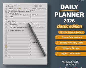 Daily Planner for Remarkable Paper Pro Classic Edition, Templates for Remarkable Paper Pro