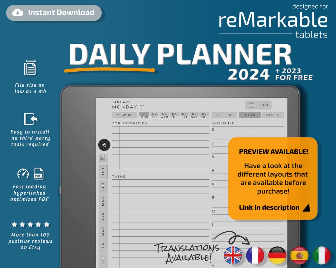Kindle Scribe Daily Planner, 2023, 2024, Kindle Scribe Templates