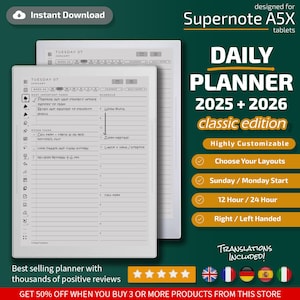 Daily Planner for Supernote A5X Classic Edition, Templates for Supernote A5X