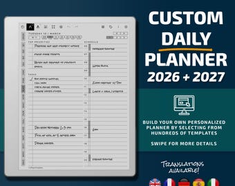 Daily Planner for Remarkable Paper Pure, templates, hyperlinked PDF, calendar, agenda