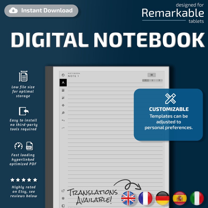 Digital Notebook for Remarkable Tablets, Eink Templates, Hyperlinked