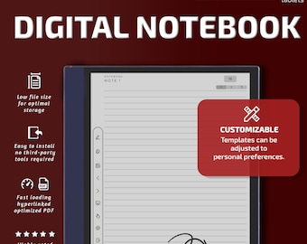 Digital Notebook for Boox Note Air tablets, eInk templates, hyperlinked PDF, calendar, agenda