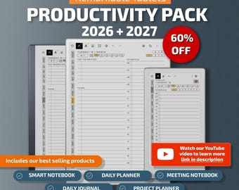 Templates for Remarkable Paper Pro, Remarkable 2 and Paper Pro Move: planner, journal, meetings, notebook, projects, calendar, to do list