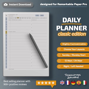 Pianificatore giornaliero per Remarkable Paper Pro Classic Edition, modelli per Remarkable Paper Pro