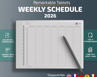 Weekly Schedule for Paper Pro Tablets, eInk templates, hyperlinked PDF, calendar, agenda