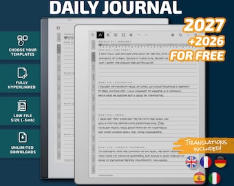 Daily Journal for Remarkable tablets, eInk templates, hyperlinked PDF, calendar, agenda