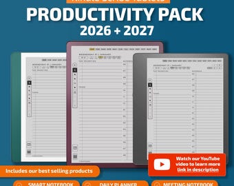 Templates for Kindle Scribe Tablets, productivity pack, planner, journal, meetings, notebook, projects, hyperlinked PDF