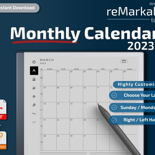 Remarkable 2 Templates L Monthly Calendar L 2023 L Instant - Etsy