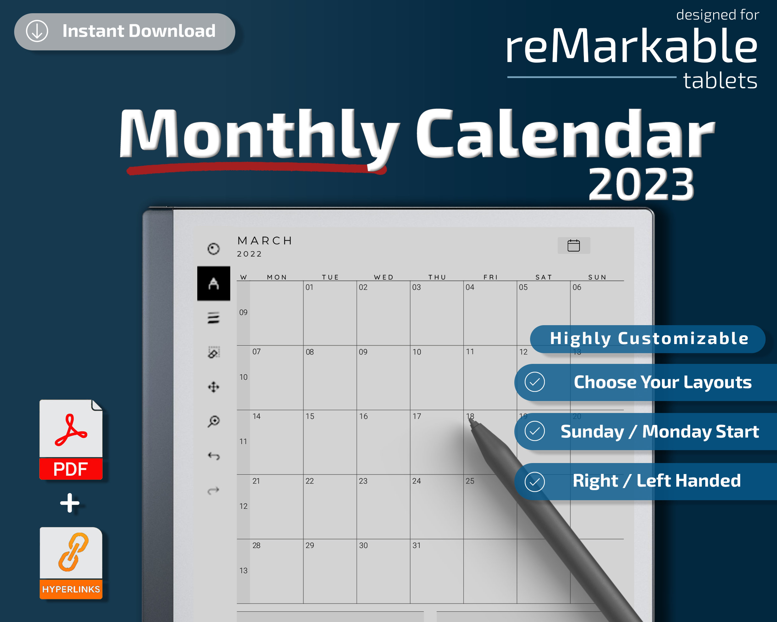Remarkable 2 Templates L Monthly Calendar L 2023 L Instant - Etsy