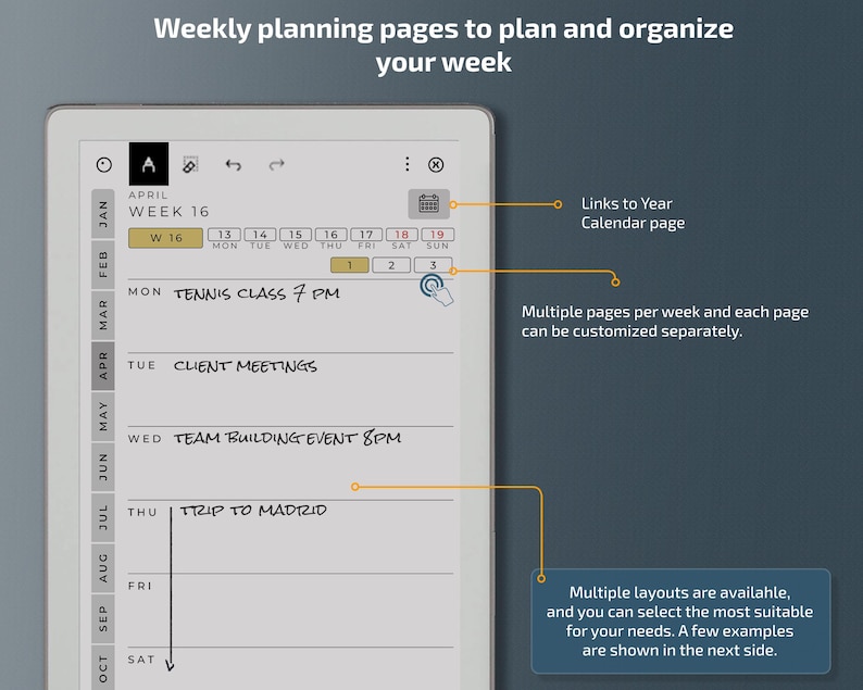 Daily Planner for Remarkable Paper Pro Move Tablets, Eink Templates ...