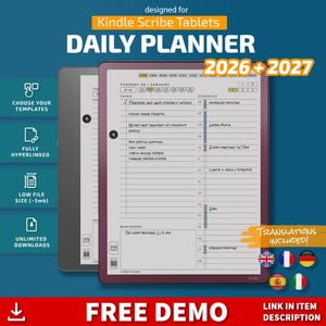 Daily Planner for Kindle Scribe tablets, eInk templates, hyperlinked PDF, calendar, agenda