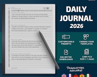 Daily Journal for Remarkable tablets, eInk templates, hyperlinked PDF, calendar, agenda