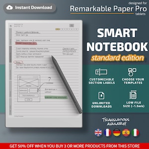 Bloc-notes intelligent pour tablettes Remarkable Paper Pro, modèles eInk, PDF avec lien hypertexte, liste de tâches, cornell