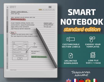 Smart anteckningsbok för Remarkable Paper Pro-surfplattor, eInk-mallar, hyperlänkad PDF, att-göra-lista, Cornell