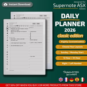 Daily Planner for Supernote A5X Classic Edition, Templates for Supernote A5X