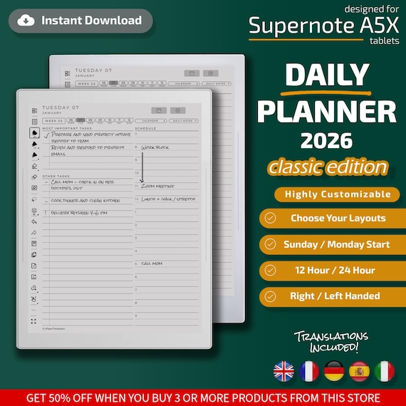 Daily Planner for Supernote A5X Classic Edition, Templates for Supernote A5X