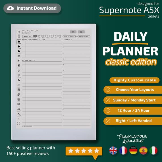 Daily Planner for Supernote A5X Classic Edition, Templates for Supernote A5X