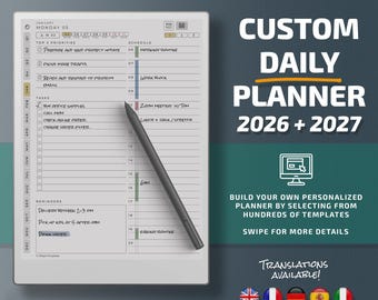 Daily Planner for Remarkable Paper Pro tablets, eInk templates, hyperlinked PDF, calendar, agenda