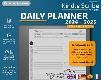 Kindle Scribe Daily Planner, 2024, 2025, plantillas kindle scribe, calendario, agenda, semanal