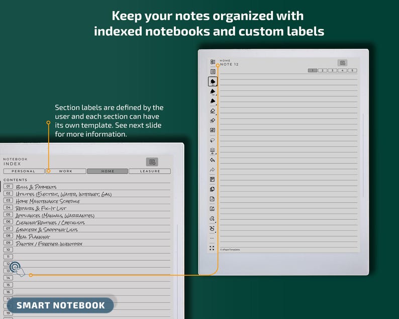 Sjablonen voor Supernote A5x-tablets, productiviteitspakket, planner, dagboek, vergaderingen, notitieboekje, projecten, pdf met hyperlink afbeelding 9