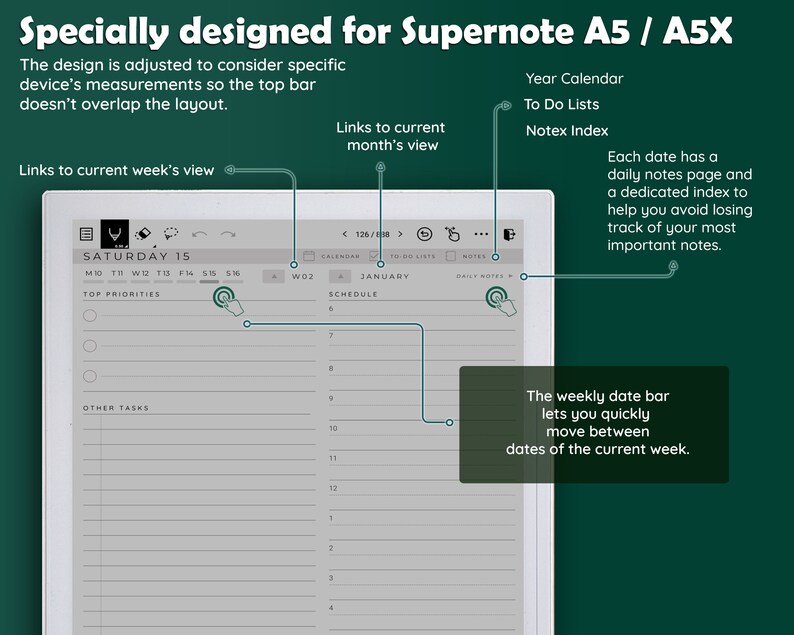 Supernote A5/A5X Daily Planner, 2023, 2024, supernote templates, calendar image 3