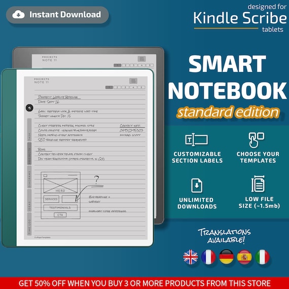 Smart Notebook for Kindle Scribe tablets, eInk templates, hyperlinked PDF, to do lists, cornell