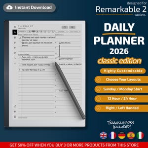Dagplanner voor Remarkable 2 Classic, sjablonen voor Remarkable 2